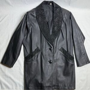 Preston & York Vintage Women's Trench Coat 100% Genuine Leather, Black Small
